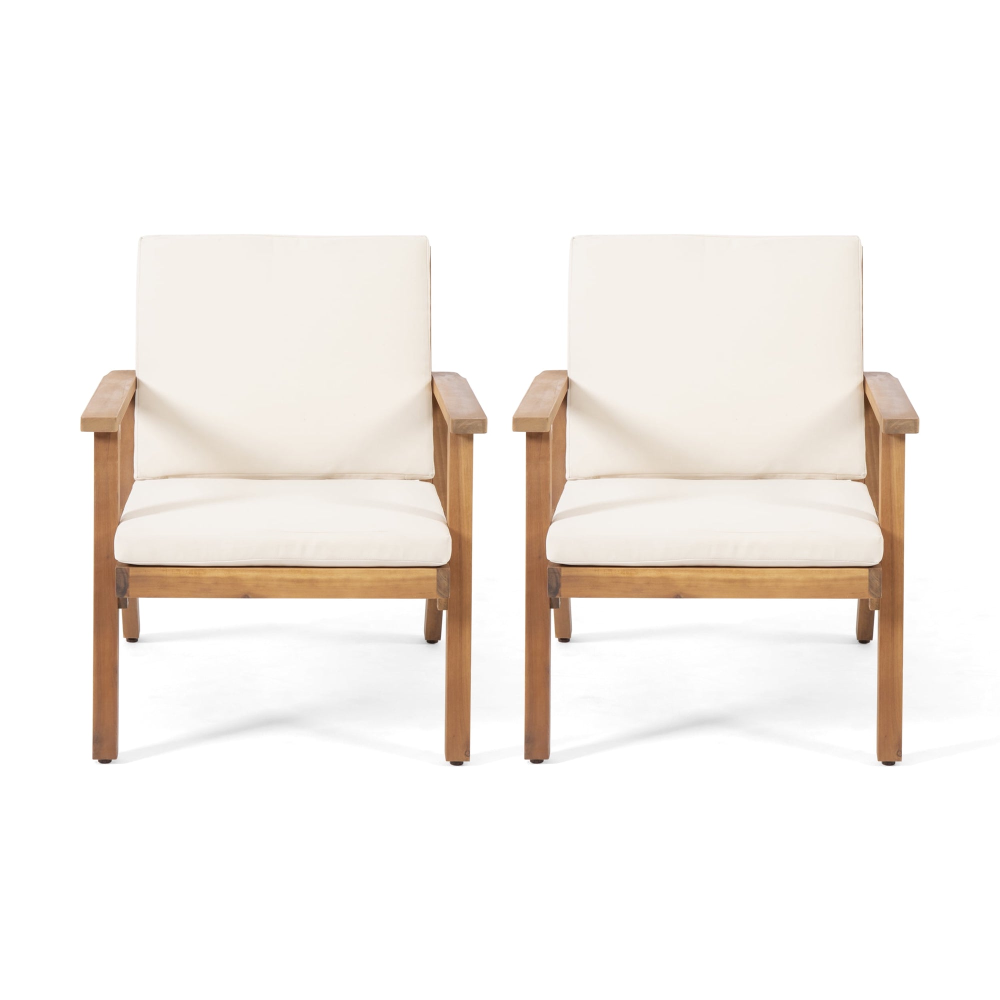 Sasha Modern Acacia Wood Club Chairs with Water-Resistant Cushions Brown Patina/Cream (Set of 2)