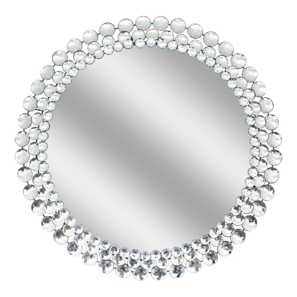 Silver Jeweled Round Wall Mirror for Wall Decor,24"