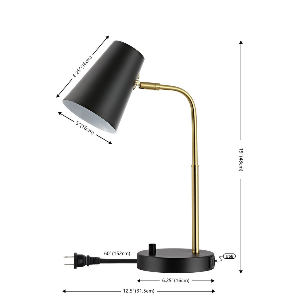 Arynn, 19 Inch, Black/Brass, Iron Table Lamp W/ Usb Port- TBL4457A-U