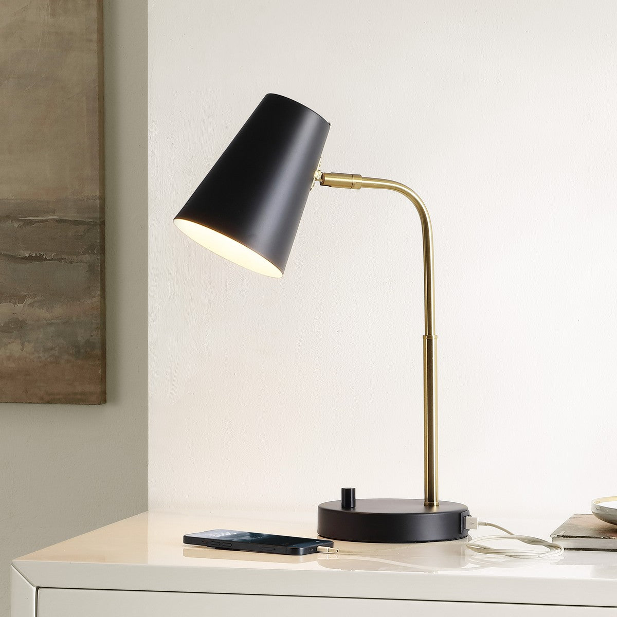 Arynn, 19 Inch, Black/Brass, Iron Table Lamp W/ Usb Port- TBL4457A-U