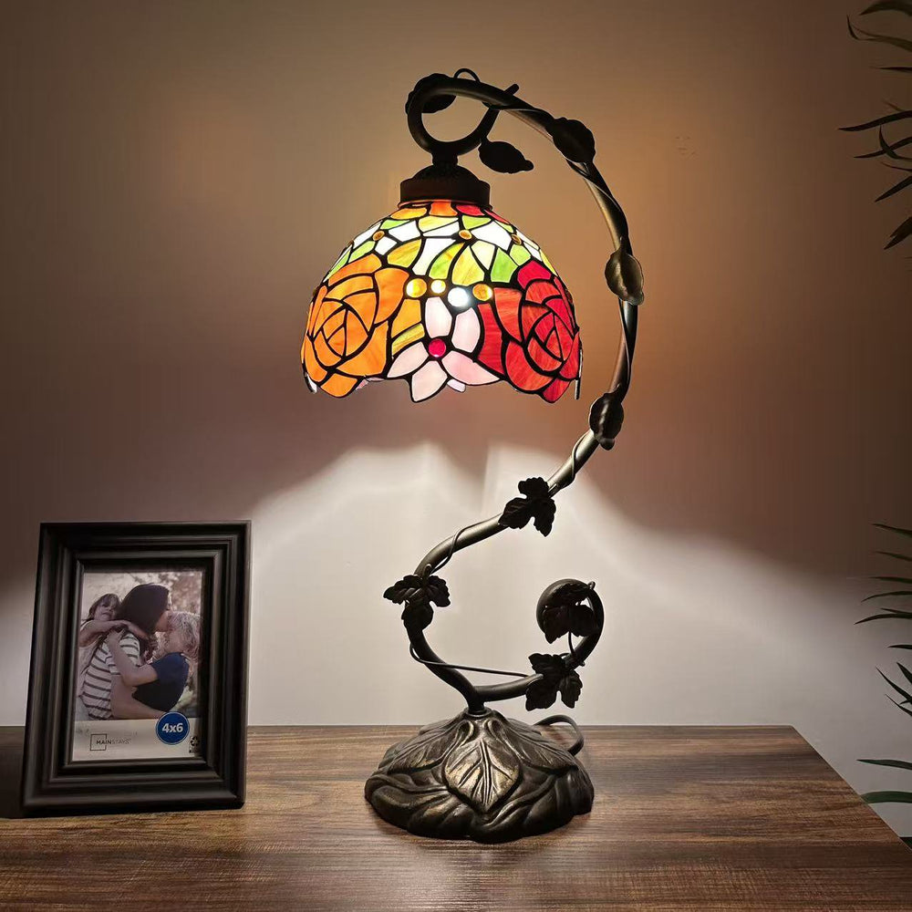 Tiffany Rose Stained Glass Table Lamp