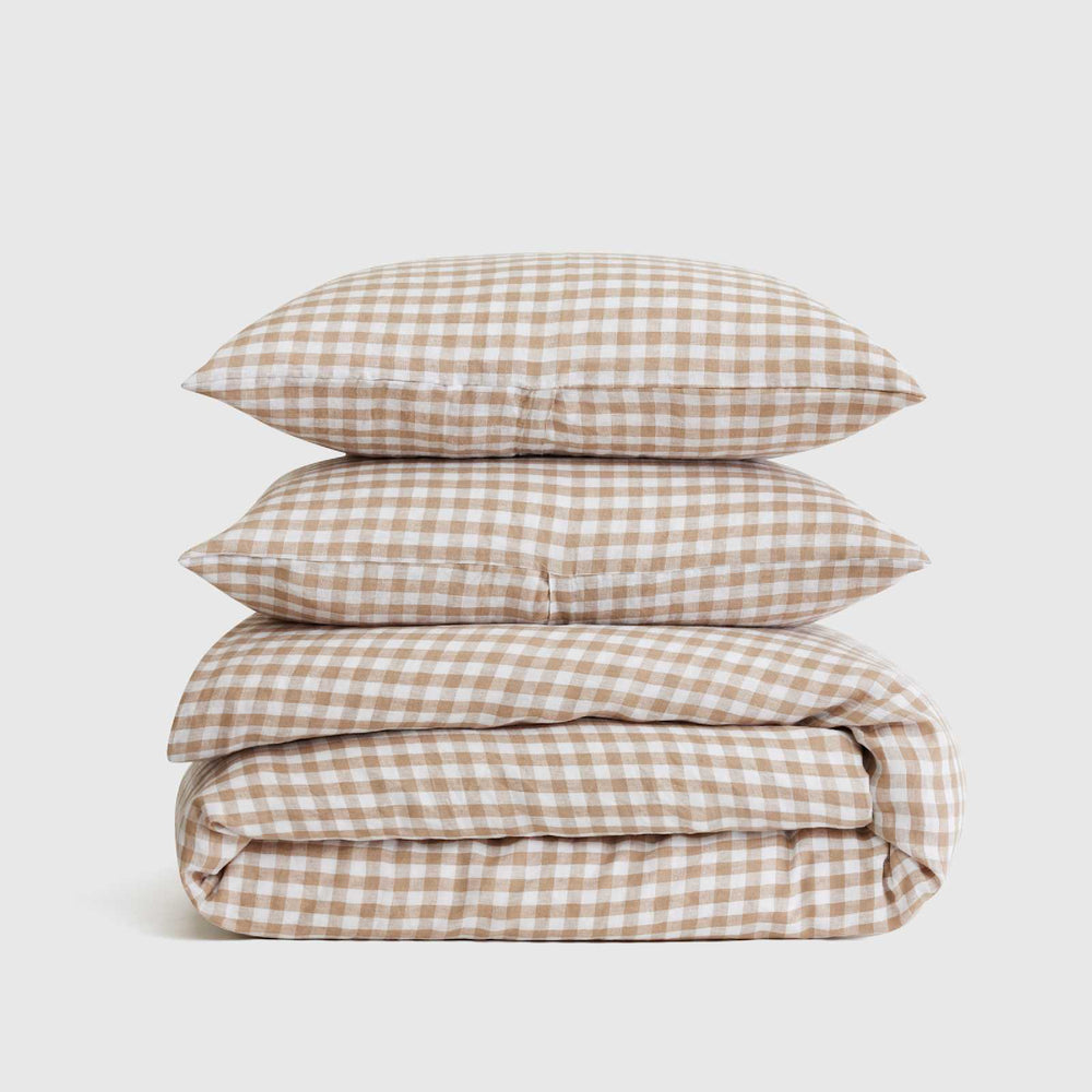 European Linen Gingham Duvet Cover Set