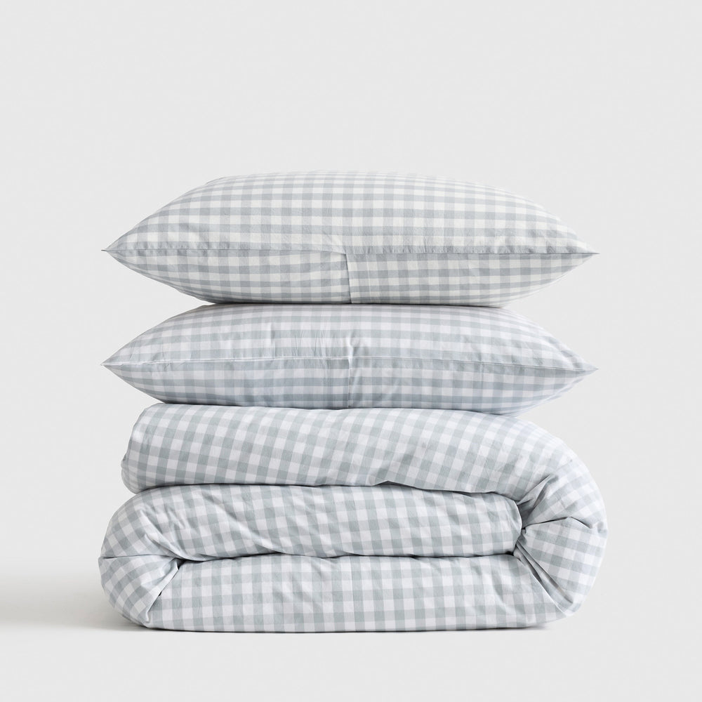 Classic Organic Percale Gingham Duvet Cover Set