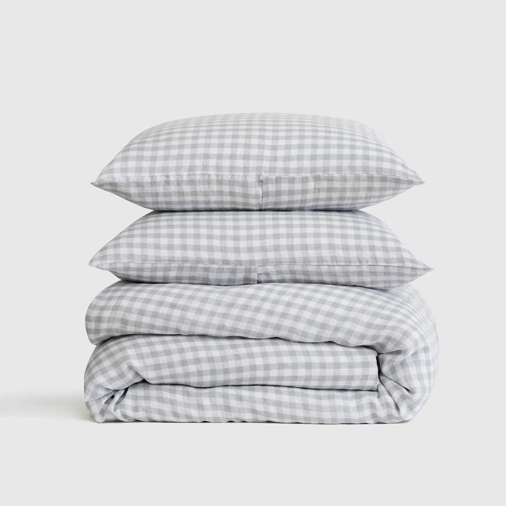 European Linen Gingham Duvet Cover Set