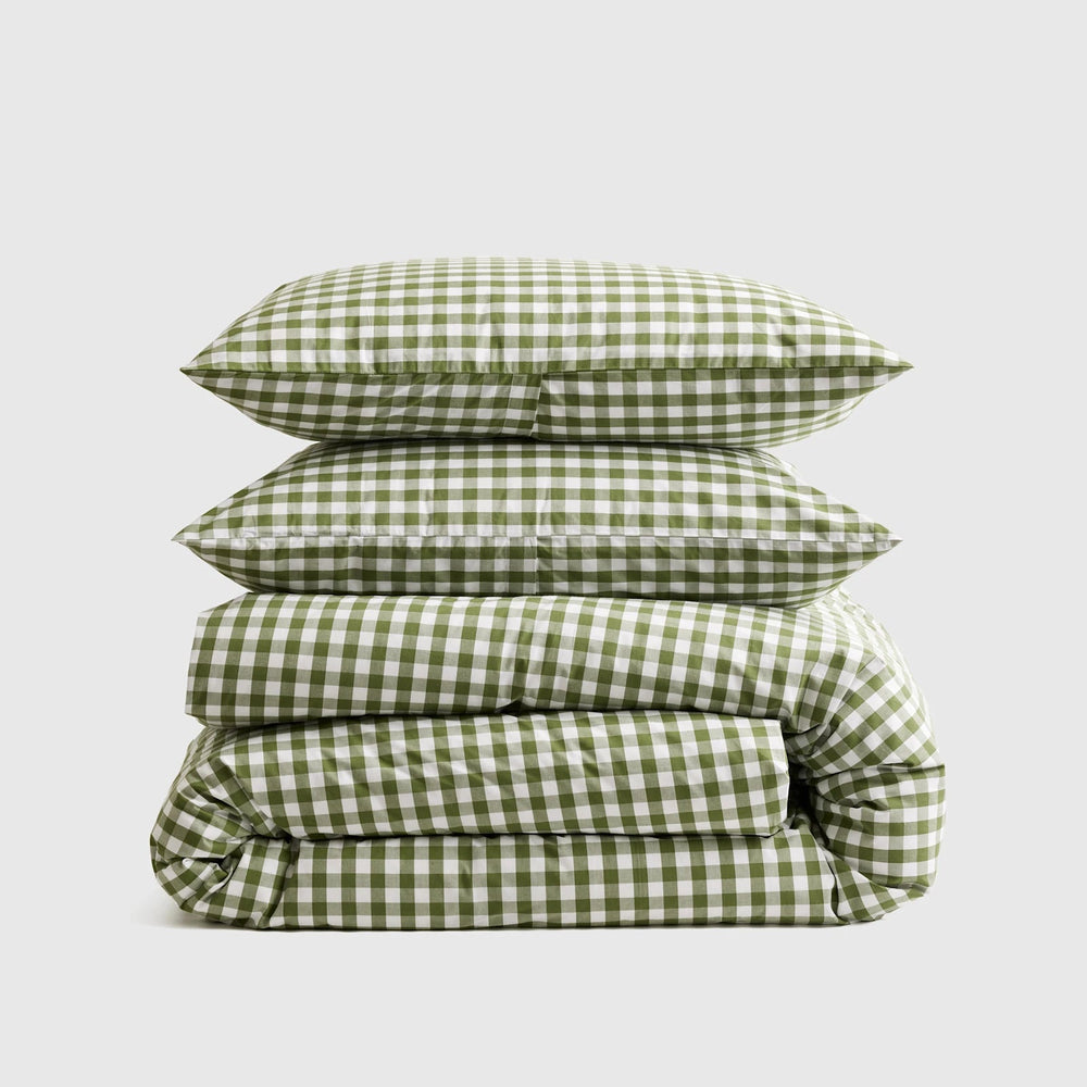Classic Organic Percale Gingham Duvet Cover Set