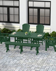 WestinTrends Dylan Adirondack Patio Dining Set for 6, All Weather Poly Lumber Outdoor Table and Chairs Set of 4, 71" Trestle Table and Adirondack Dining Chair with Dining Bench, Dark Green