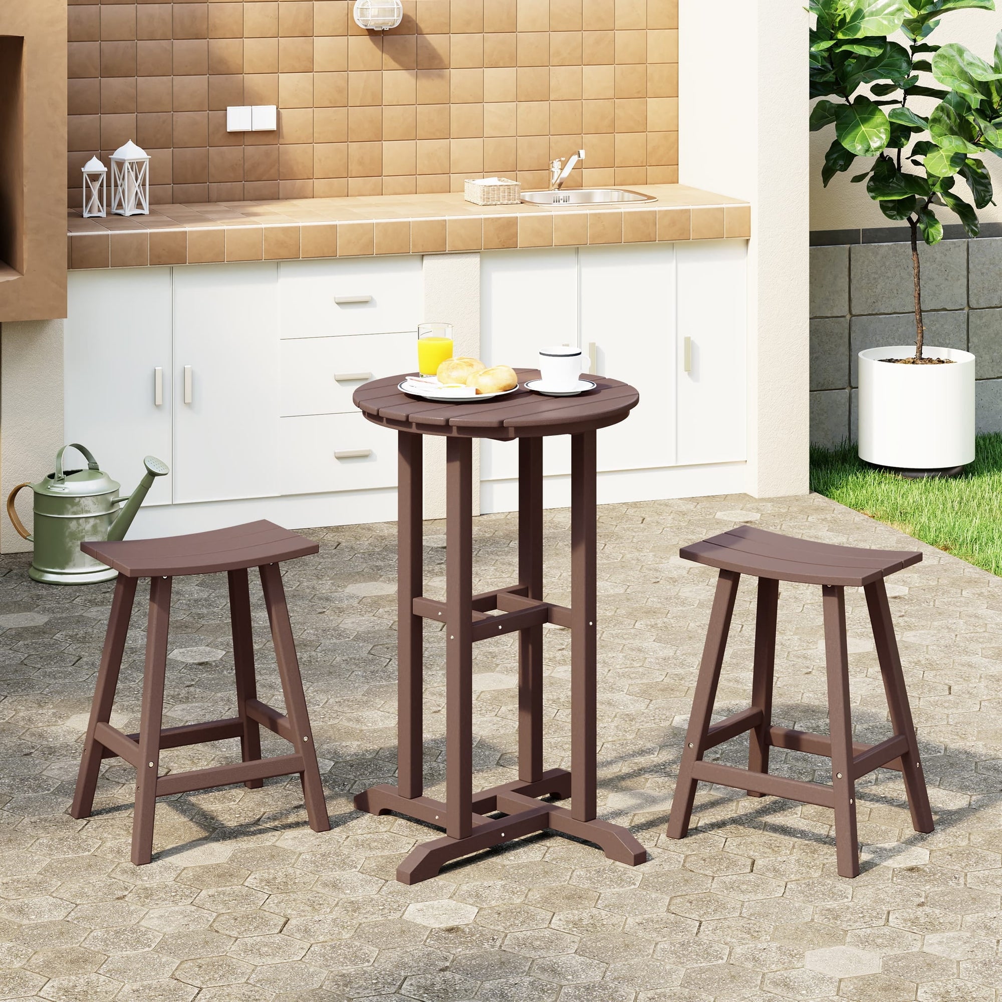 WestinTrends Outdoor Patio Counter Height Bar Stools Bistro Bar Table Set, Dark Brown