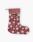 Block-Printed Quilted Christmas Stocking - Cherry Red