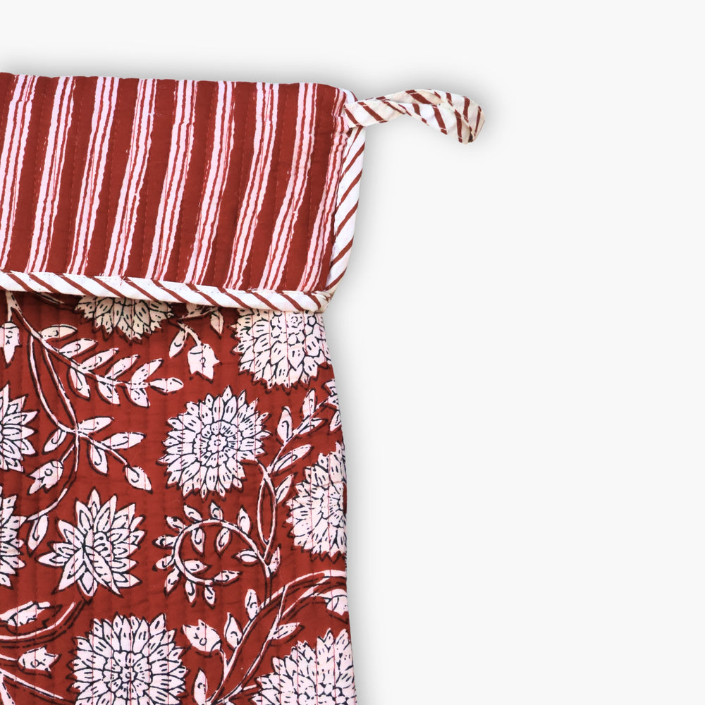 Block-Printed Quilted Christmas Stocking - Cherry Red