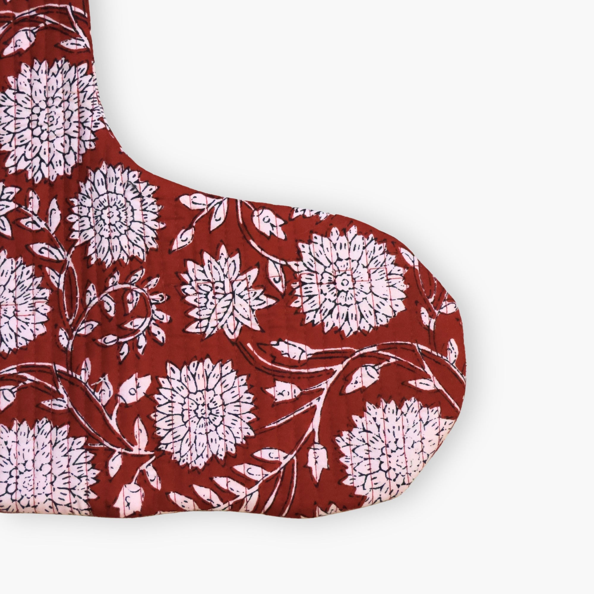 Block-Printed Quilted Christmas Stocking - Cherry Red