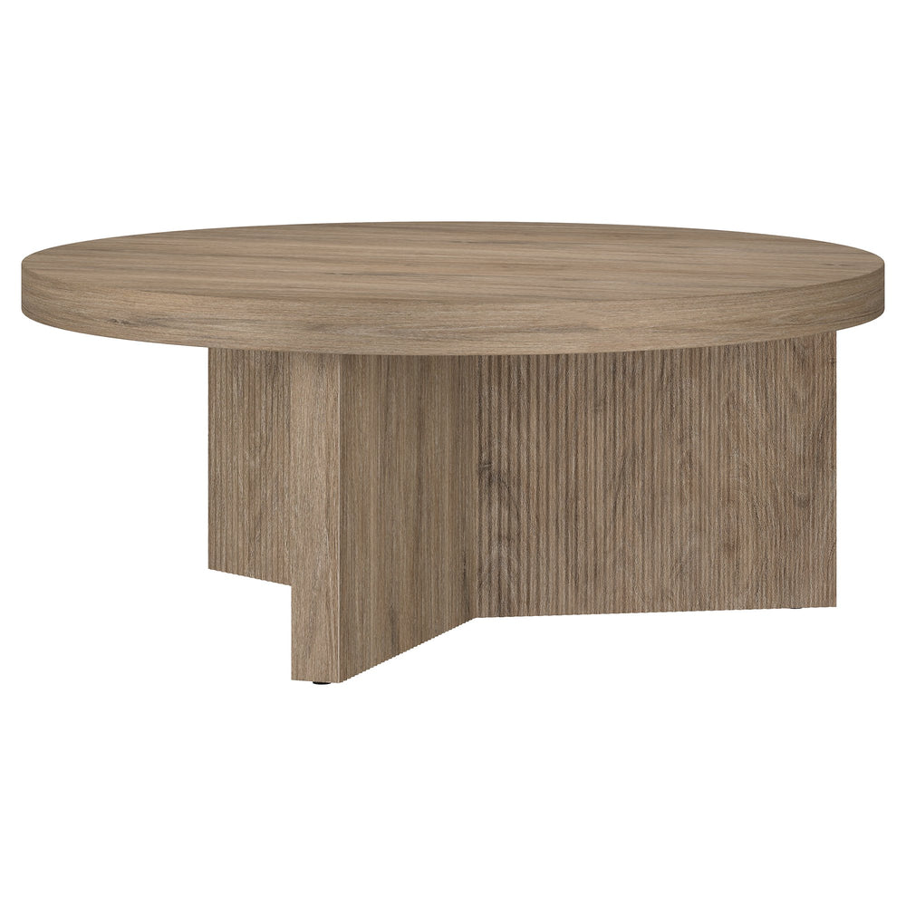 Antiqued Gray Oak Round Coffee Table