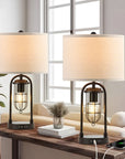 KYRID 21’’ Table Lamps Set of 2 with USB Port and Night Light, Modern Farmhouse Side Table Lamp with White Drum Shade, Painted Bronze Finish (Bulbs Included)
