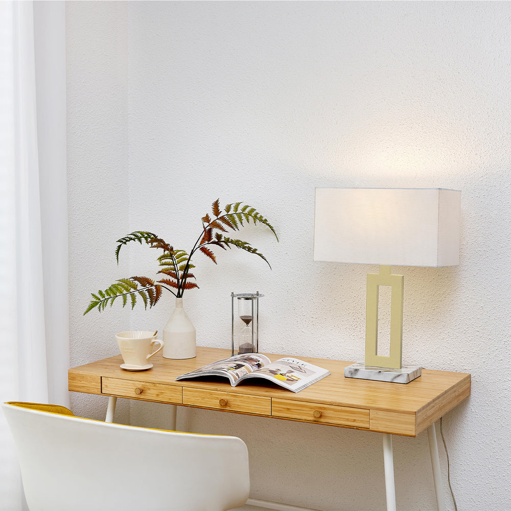 D'Alessio 20-inch Modern Gold Table Lamp, White Linen Shade, LED Bulb Included