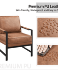Alden Design Mid-Century Modern Accent Chair with Metal Frame, Light Brown Faux Leather