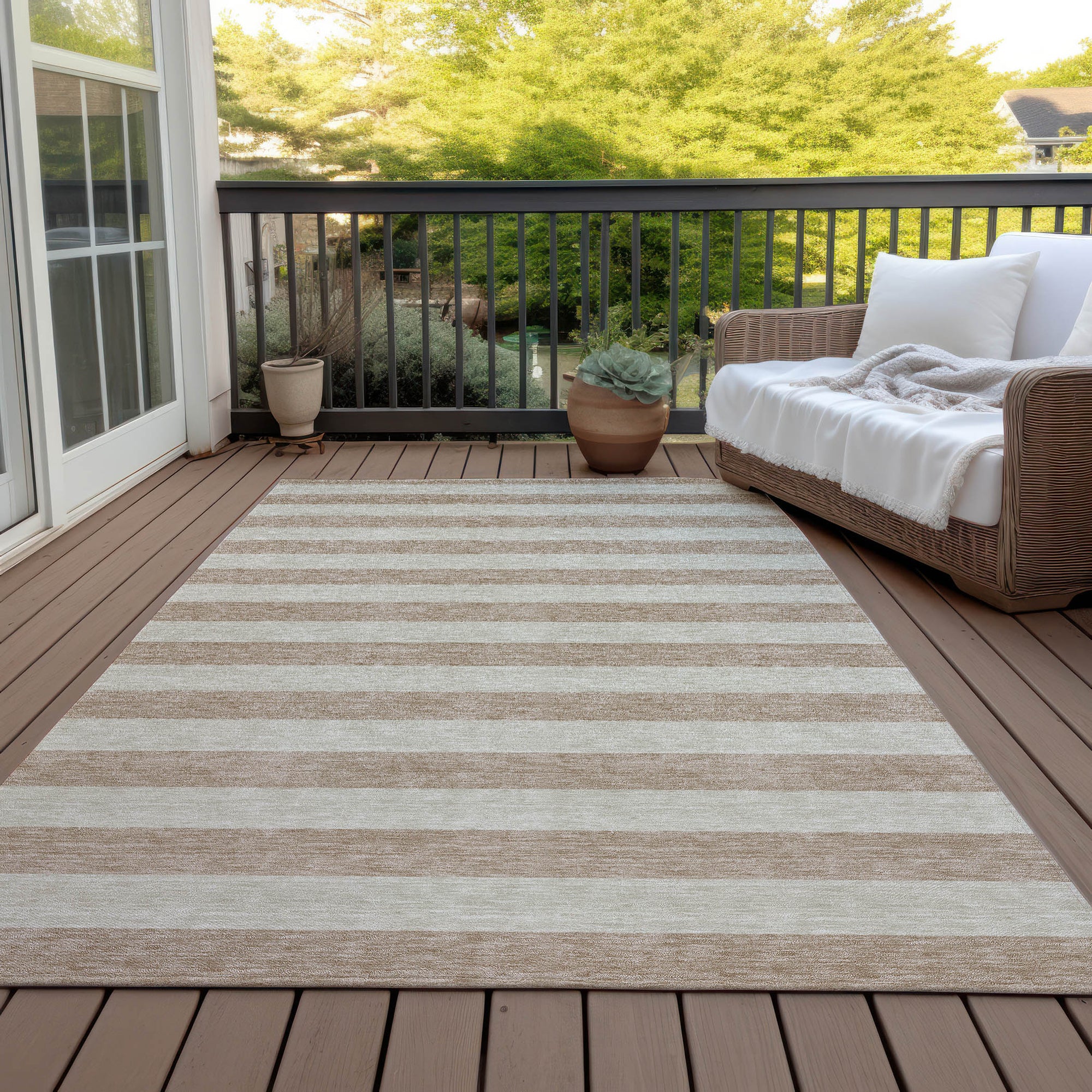 Addison Rugs Chantille Indoor/Outdoor Transitional Stripes Beige Washable Rectangle Rug, 10' x 14'