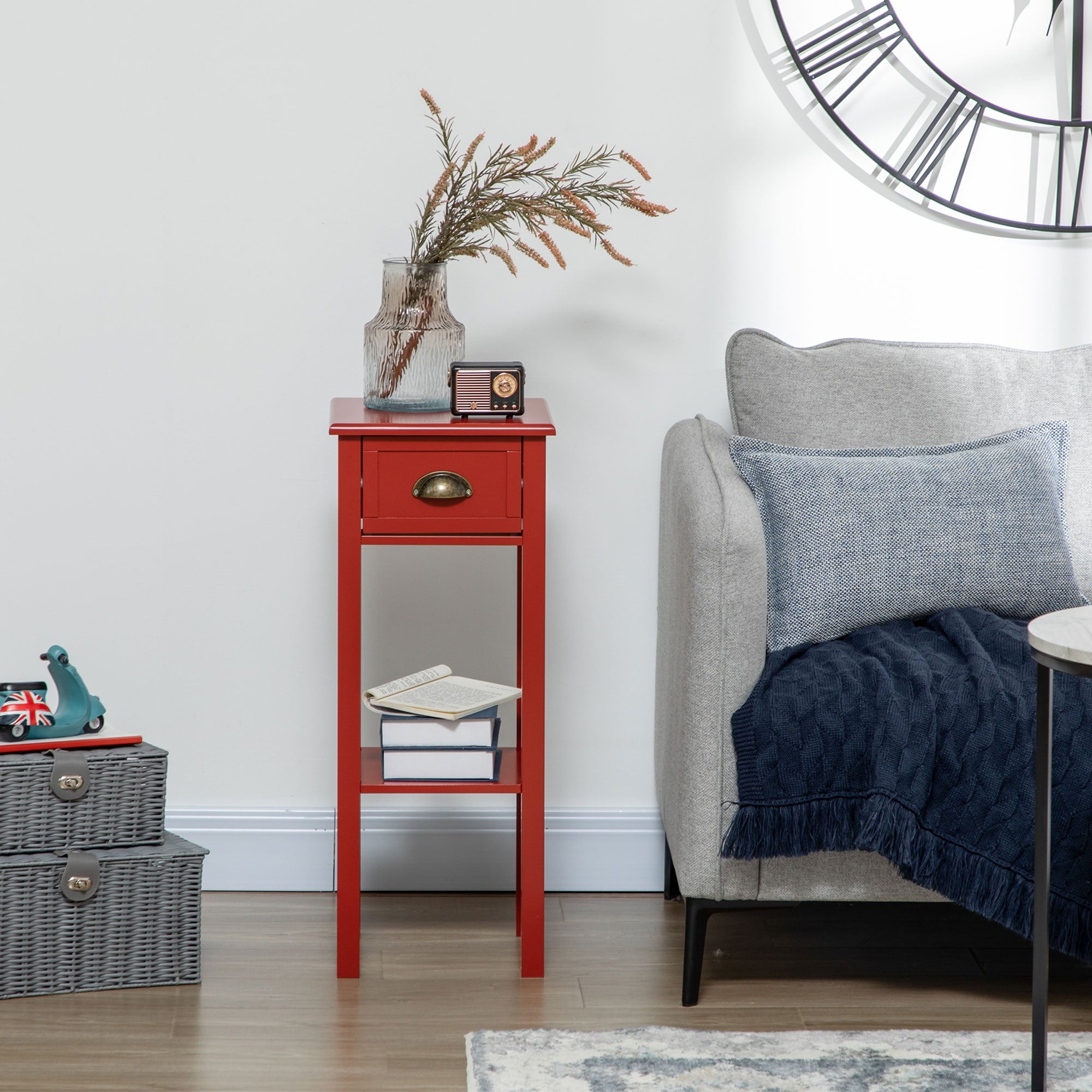 HomCom 30" Elegant Narrow Accent End Bedside Sofa Table with Storage Drawer, Red