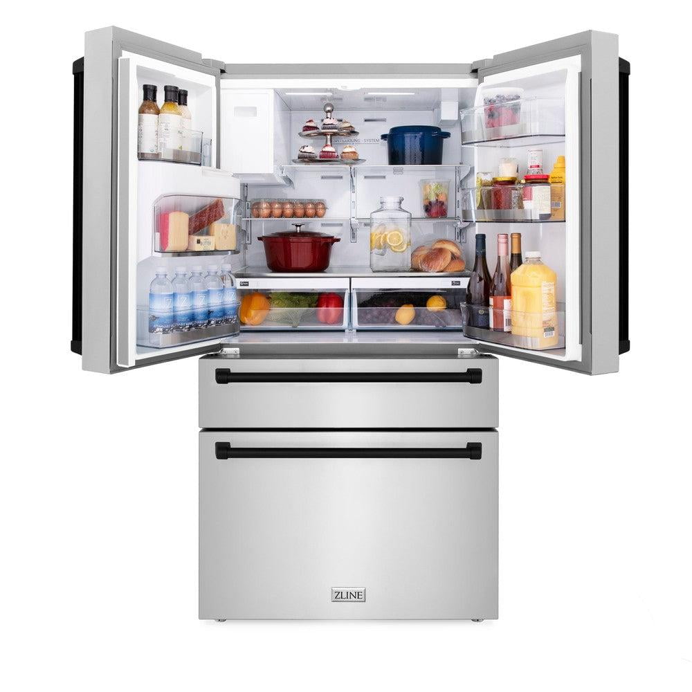 ZLINE 36" Autograph Edition 21.6 cu. ft Freestanding French Door Refrigerator with Water and Ice Dispenser in Fingerprint Resistant Stainless Steel with Gold Accents (RFMZ-36-G)
