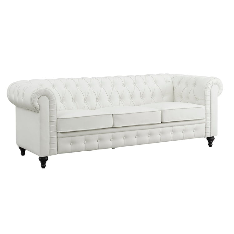 Emery Chesterfield Sofa, Luxurious Comfort for Cozy Living Rooms, Mid-Century Modern couch, Elegance & Serenity, 3-Seater Sofa White,PU
