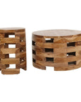 Maeve Open Slat Solid Wood Round Rustic Drum Accent Table by East at Main Natural Brown 12 x18