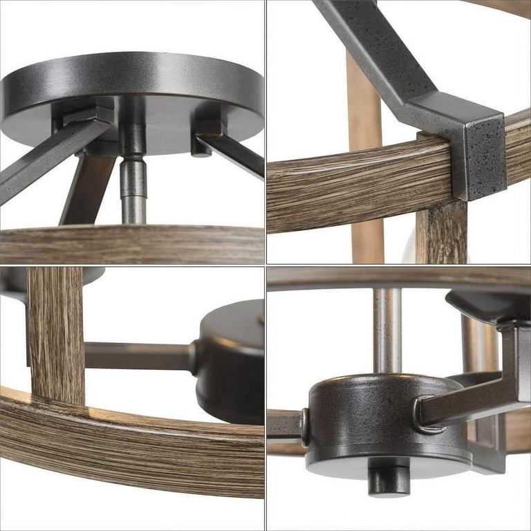 LNC Rustic Farmhouse 3-Light Semi-Flush Ceiling Light Distressed Wood