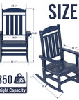 Patio Slat Rocking Chair Set of 2, HDPE Plastic Weather Resistant Porch Rocker, Navy Blue