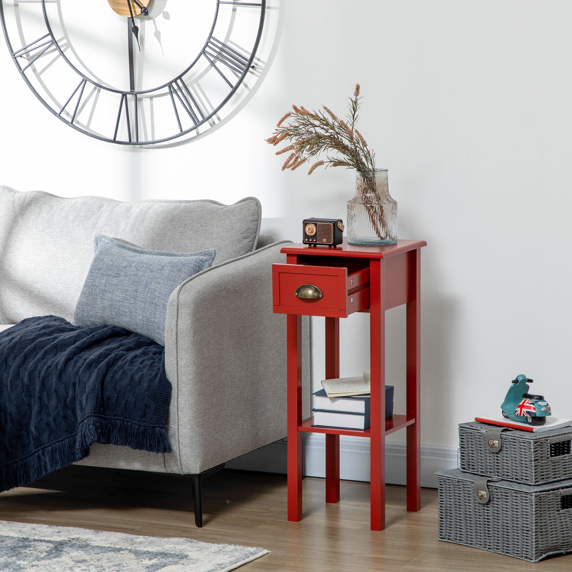 HomCom 30" Elegant Narrow Accent End Bedside Sofa Table with Storage Drawer, Red