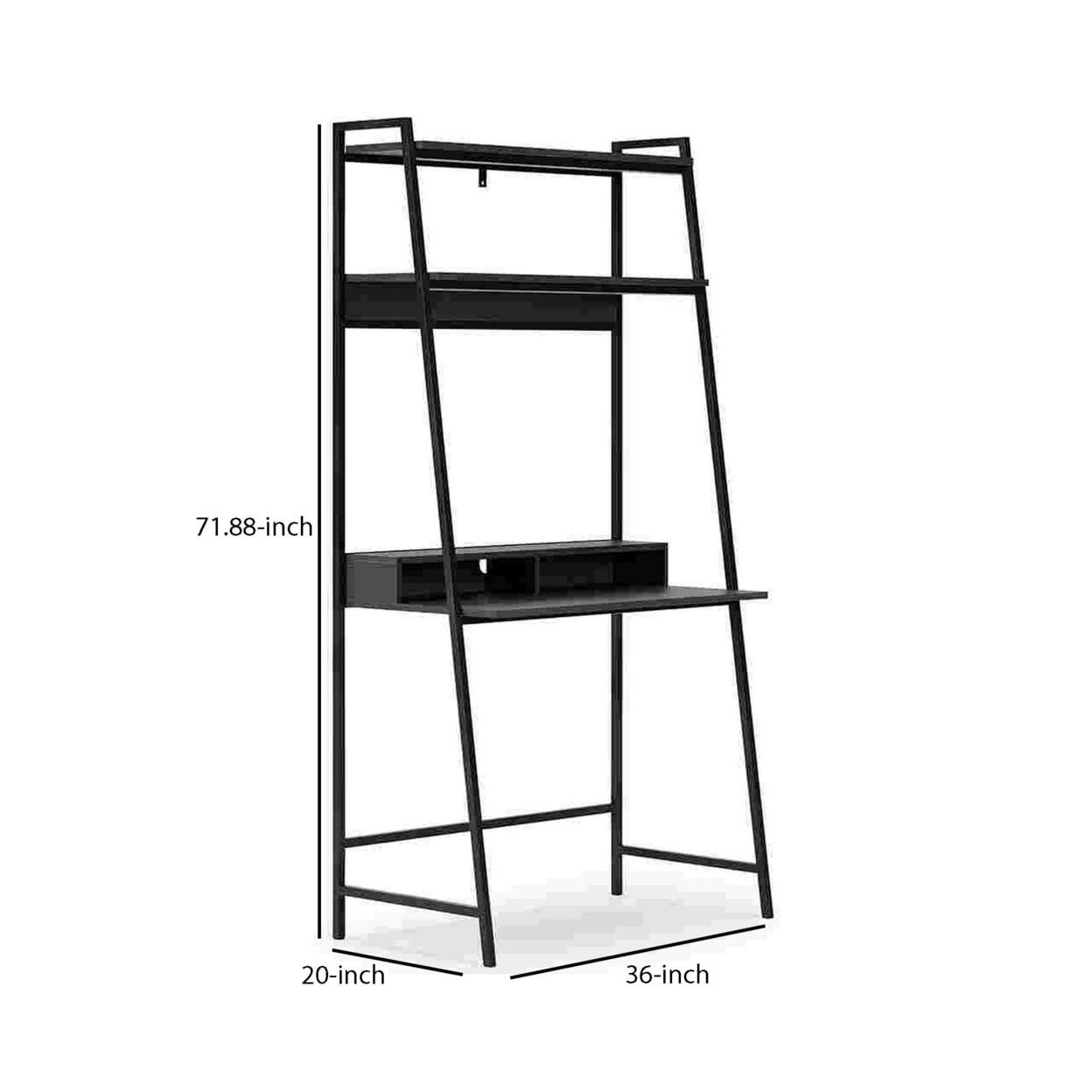 Office Desk with 2 Upper Shelves and Metal Legs, Black and Gray- Saltoro Sherpi