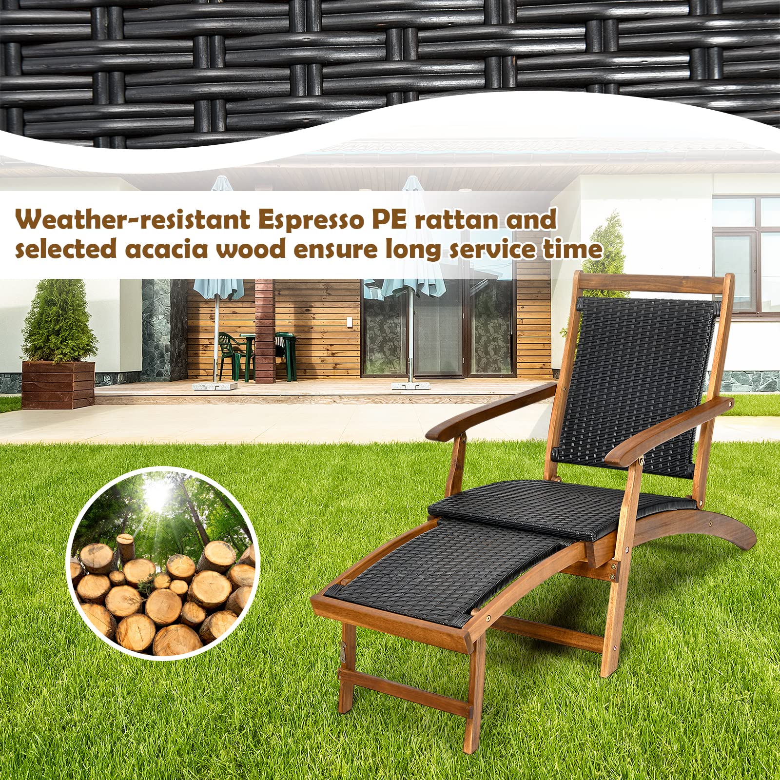 Acacia Folding Rattan Wicker Chair - From Where - 