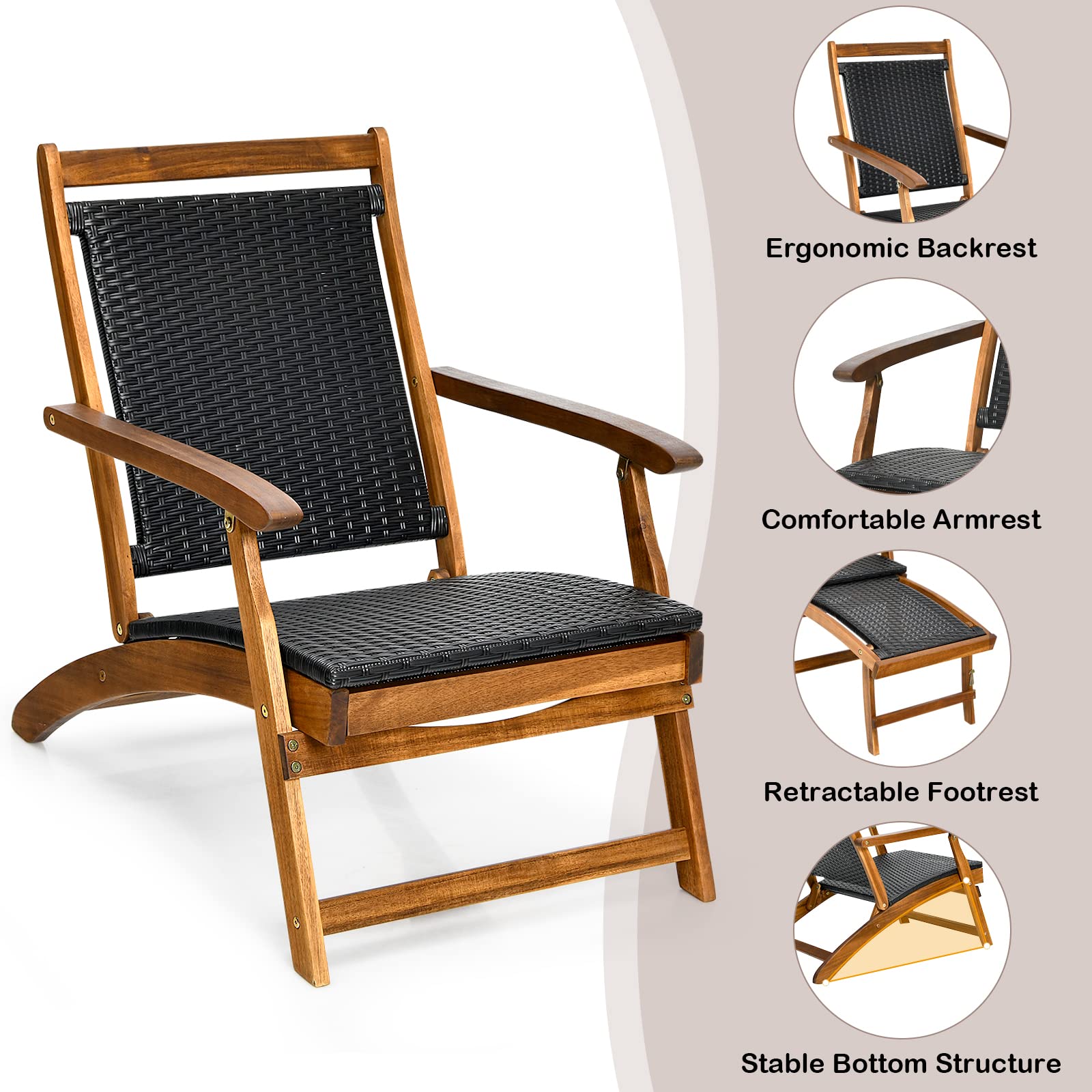 Acacia Folding Rattan Wicker Chair - From Where - 