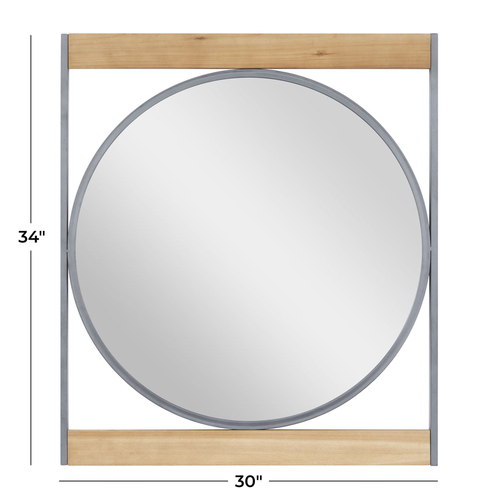 DecMode 30" x 34" Brown Wall Mirror with Wood Accents