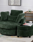 Lunale Oversized Swivel Barrel Accent Chair with Storage Ottoman Green Chenille