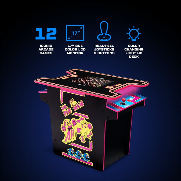Arcade1Up Ms.PAC-MAN Head-to-Head Arcade Machine – Retro Home Arcade Table with 12 Classic Games, Light-Up Control Deck & Real-Feel Joysticks