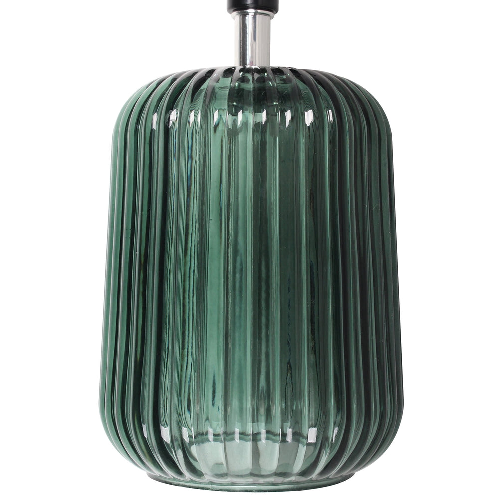 Mainstays 12.75"H Mini Green Glass Stripe Table Lamp with White Lamp Shade