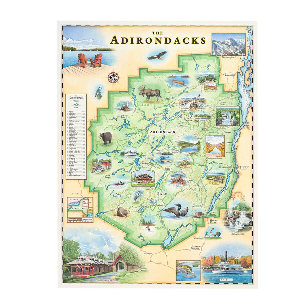Adirondacks, New York Hand - Drawn Map - From Where Finds - Map