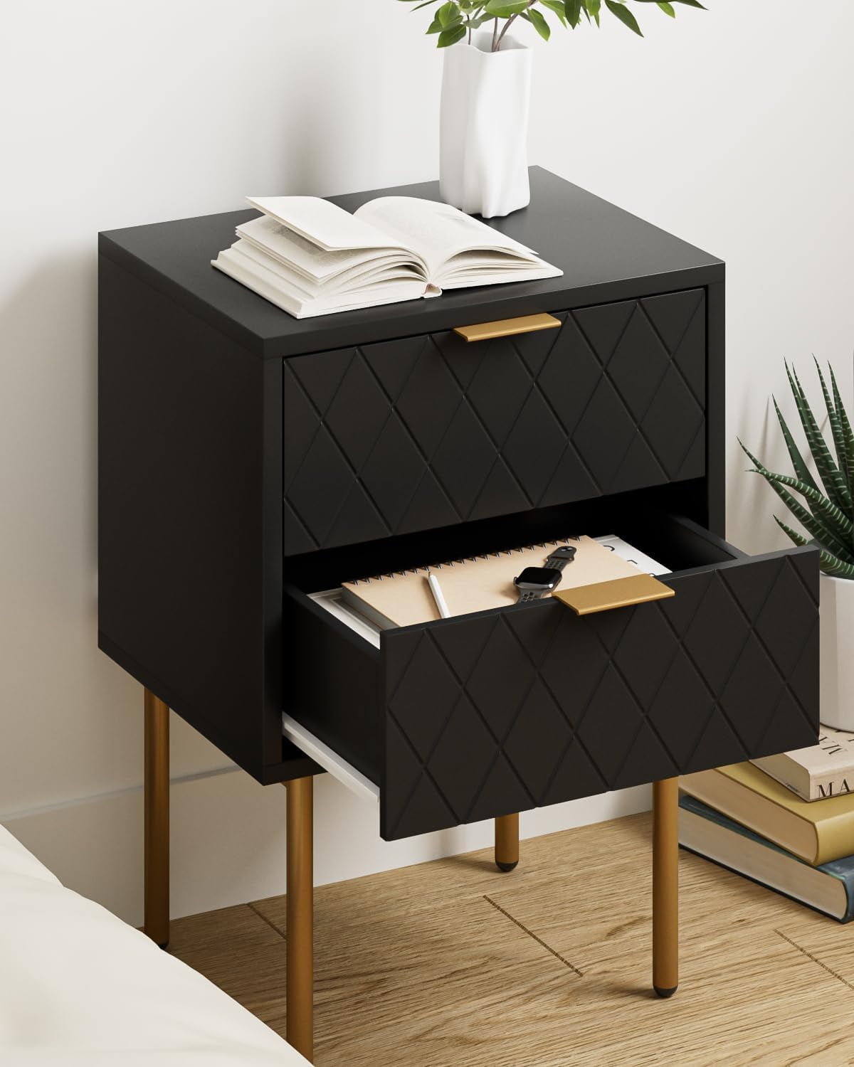 Aienvey Black Nightstand - From Where - 
