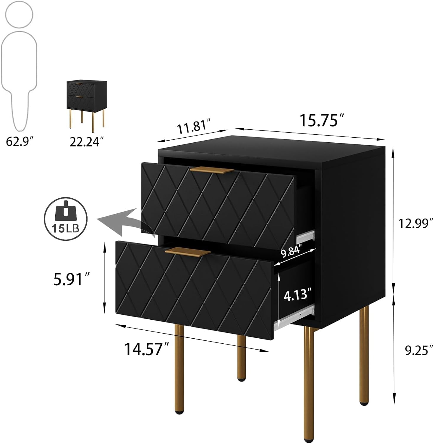 Aienvey Black Nightstand - From Where - 