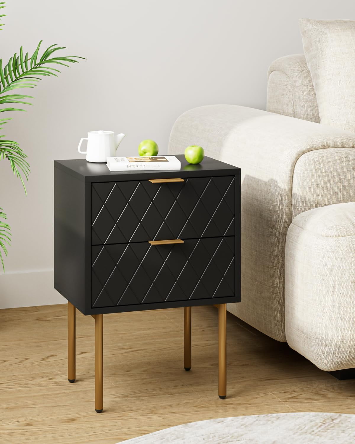 Aienvey Black Nightstand - From Where - 