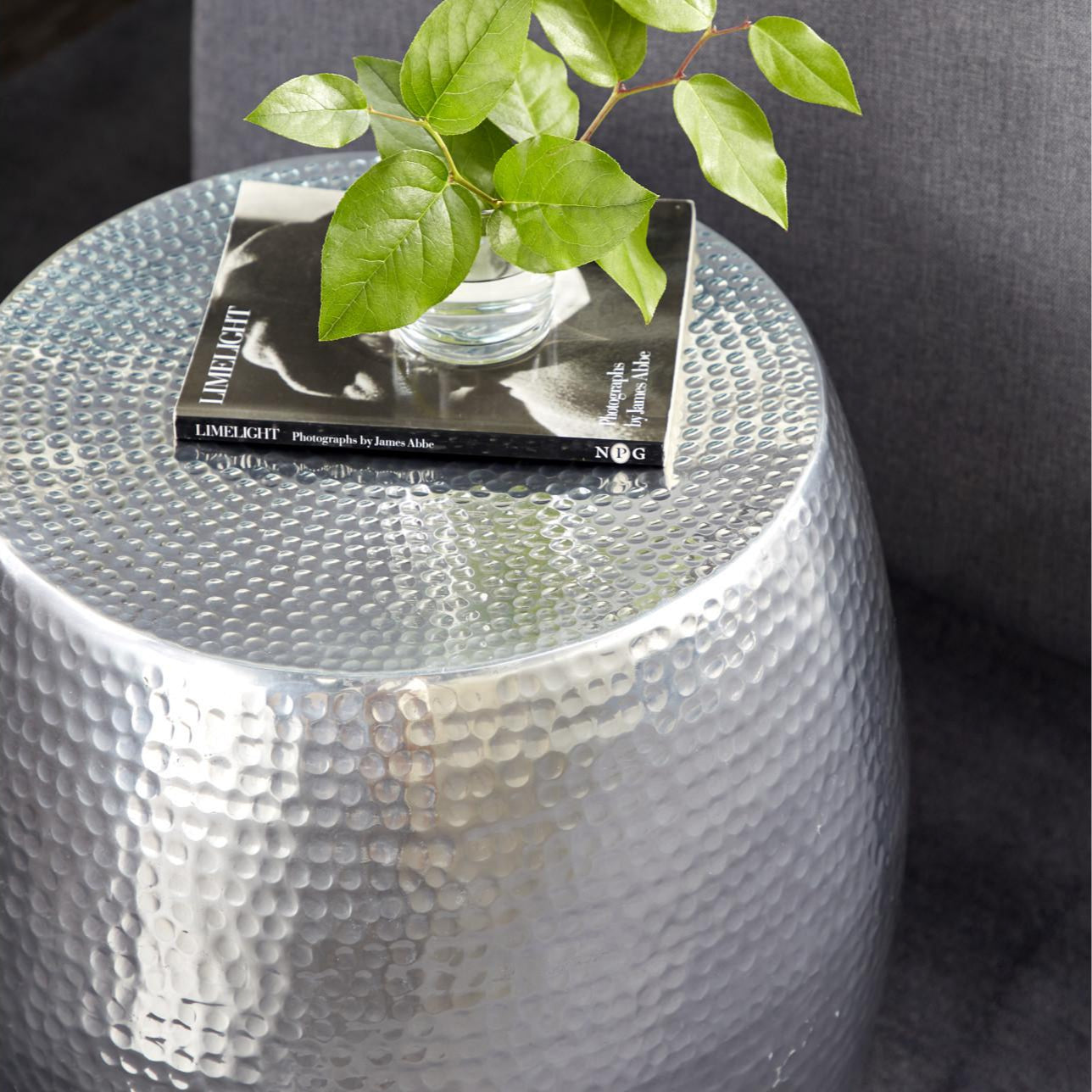 Aluminum Hammered Metal Round Stool - From Where - 