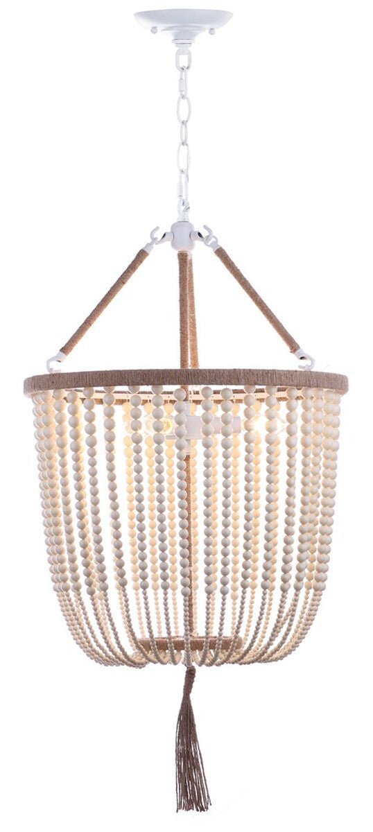 Angie 3 Light Cream Beaded Pendant Light - From Where - 