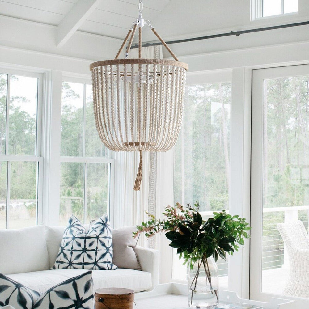 Angie 3 Light Cream Beaded Pendant Light - From Where -