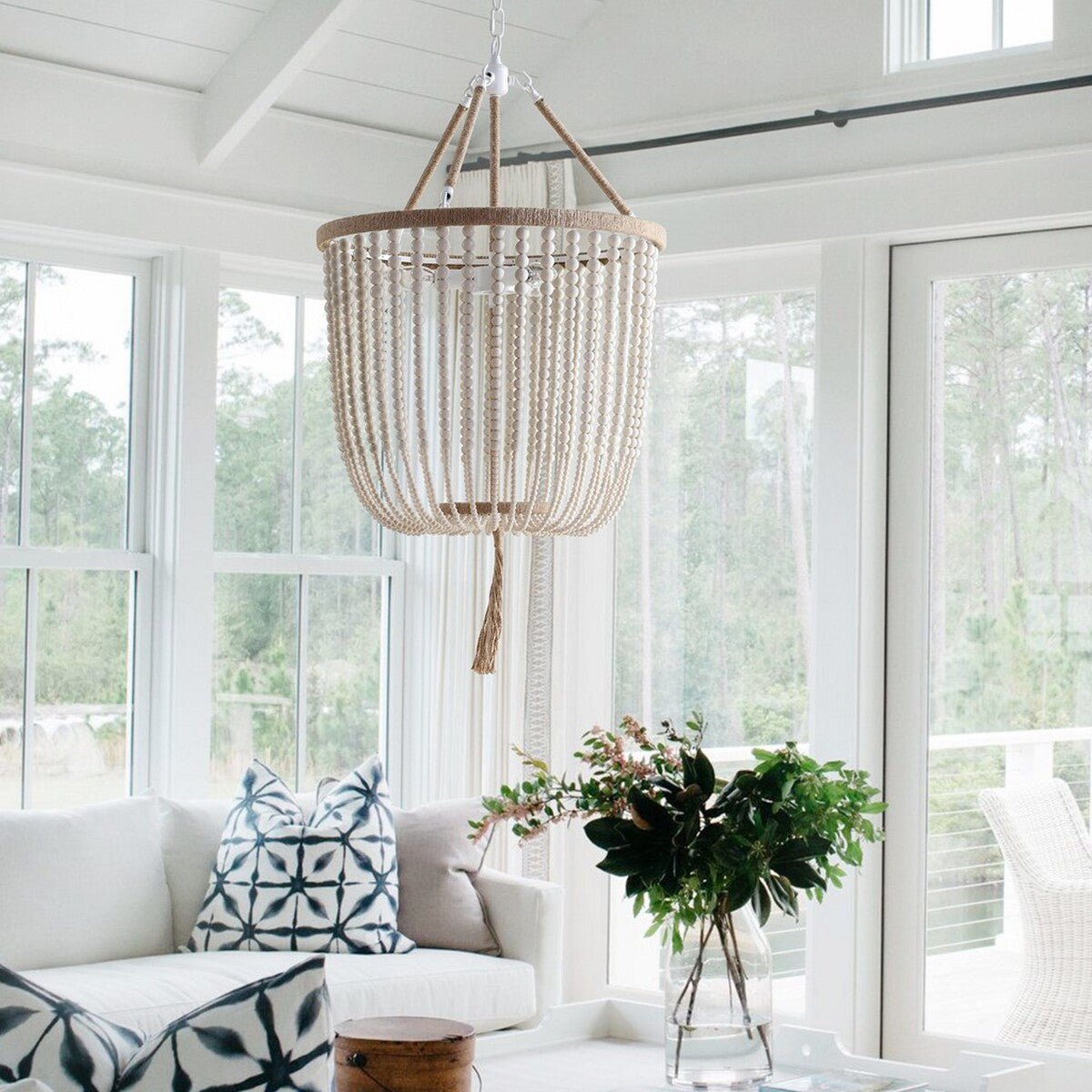 Angie 3 Light Cream Beaded Pendant Light - From Where - 