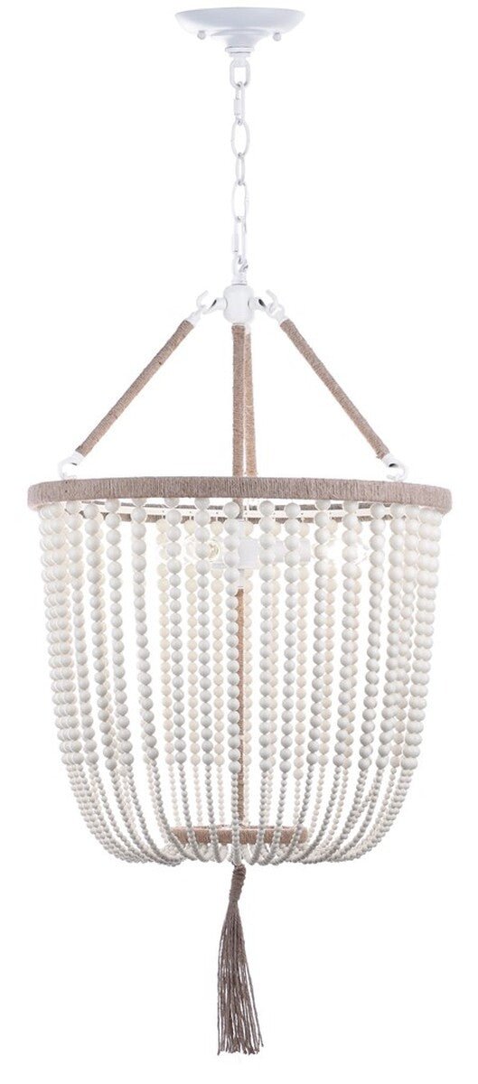 Angie 3 Light Cream Beaded Pendant Light - From Where - 