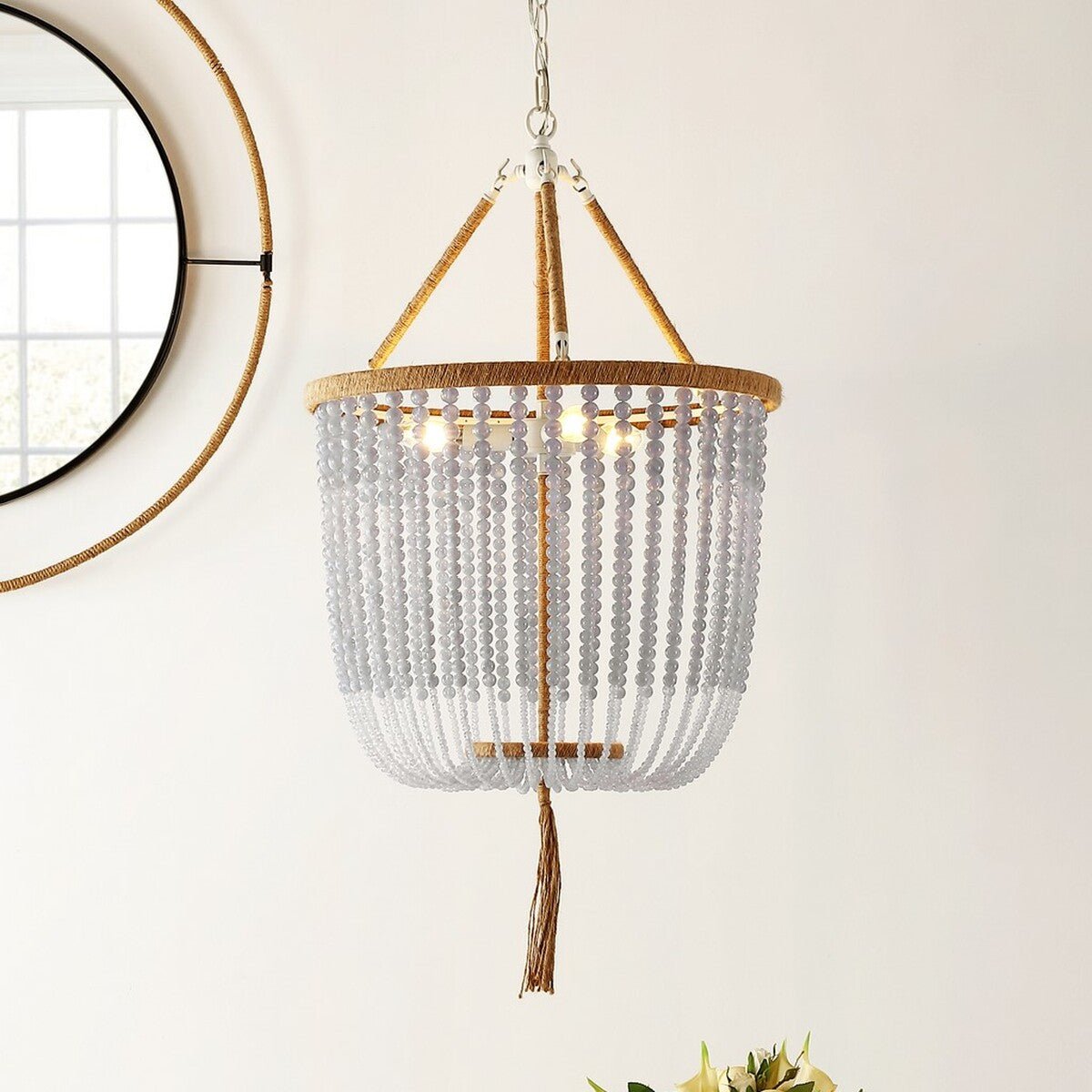 Angie 3 Light Cream Beaded Pendant Light - From Where Finds - 