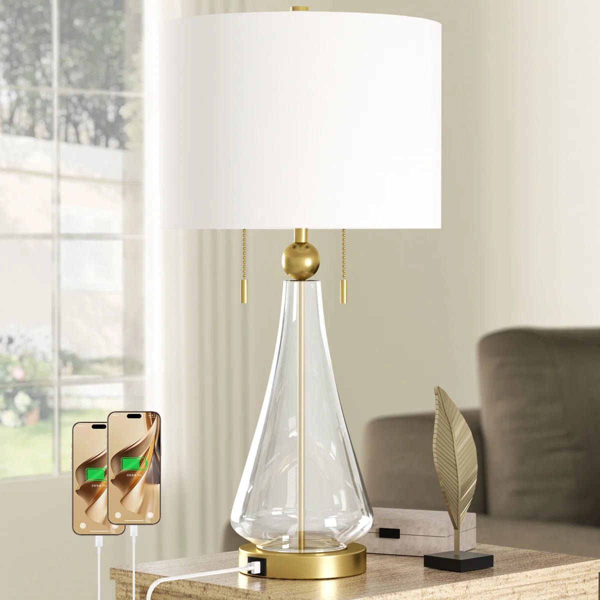 Antique Copper Metal Glass Desk Lamp - From Where - 