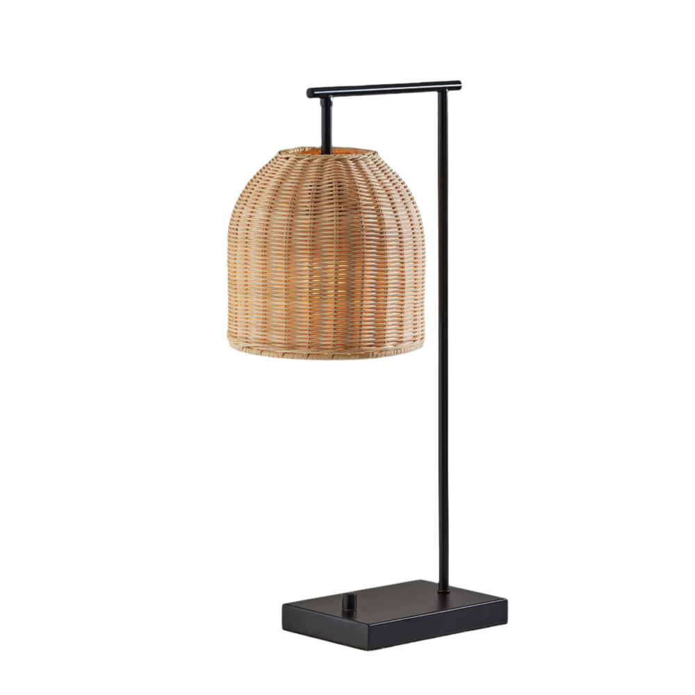 Antiqued Bronze and Rattan Table Lamp - From Where - 