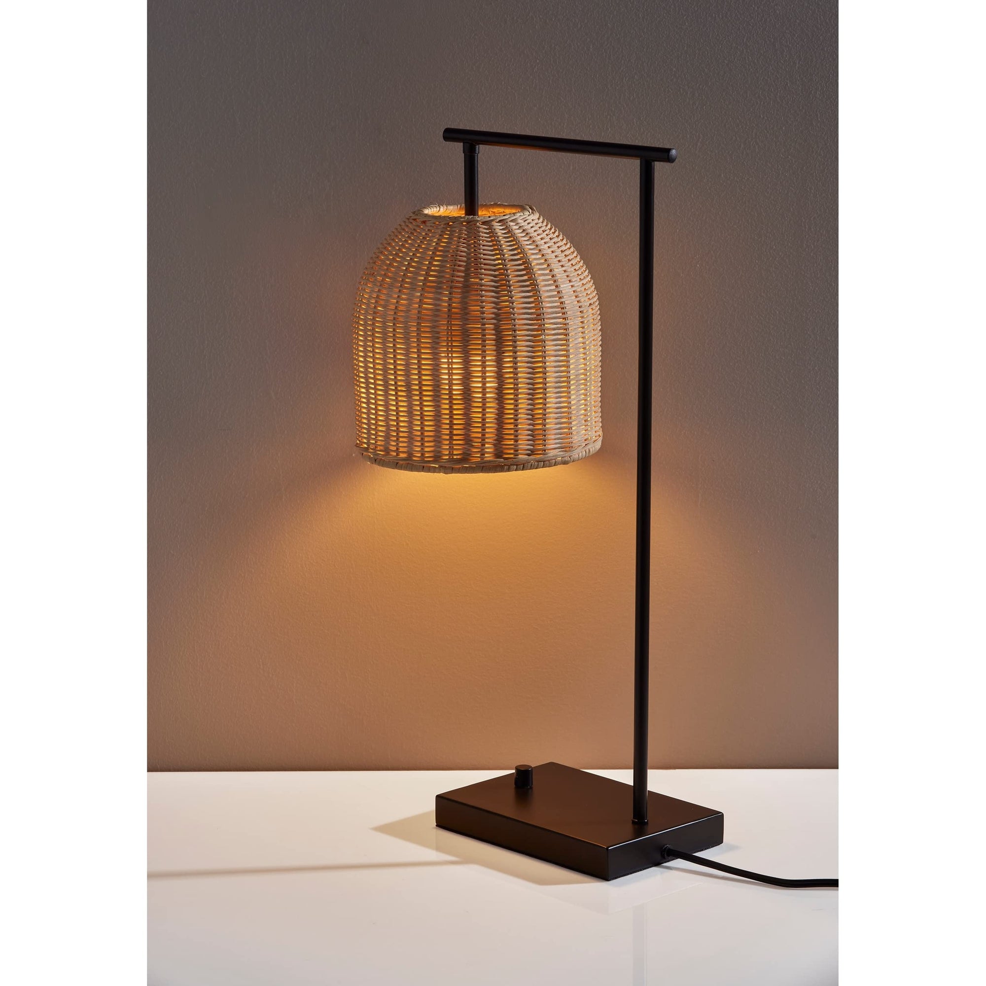 Antiqued Bronze and Rattan Table Lamp - From Where - 