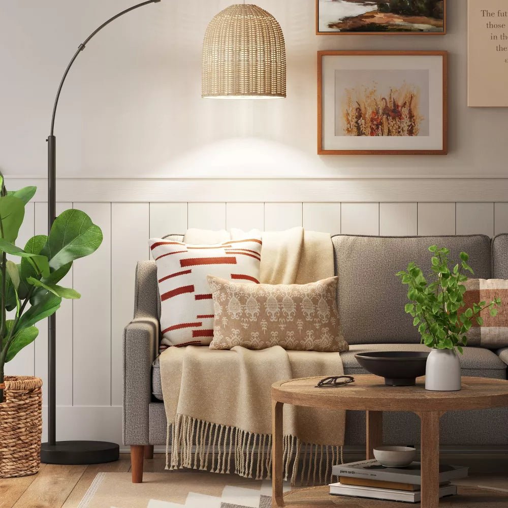 Arc Floor Lamp with Rattan Shade - From Where - 