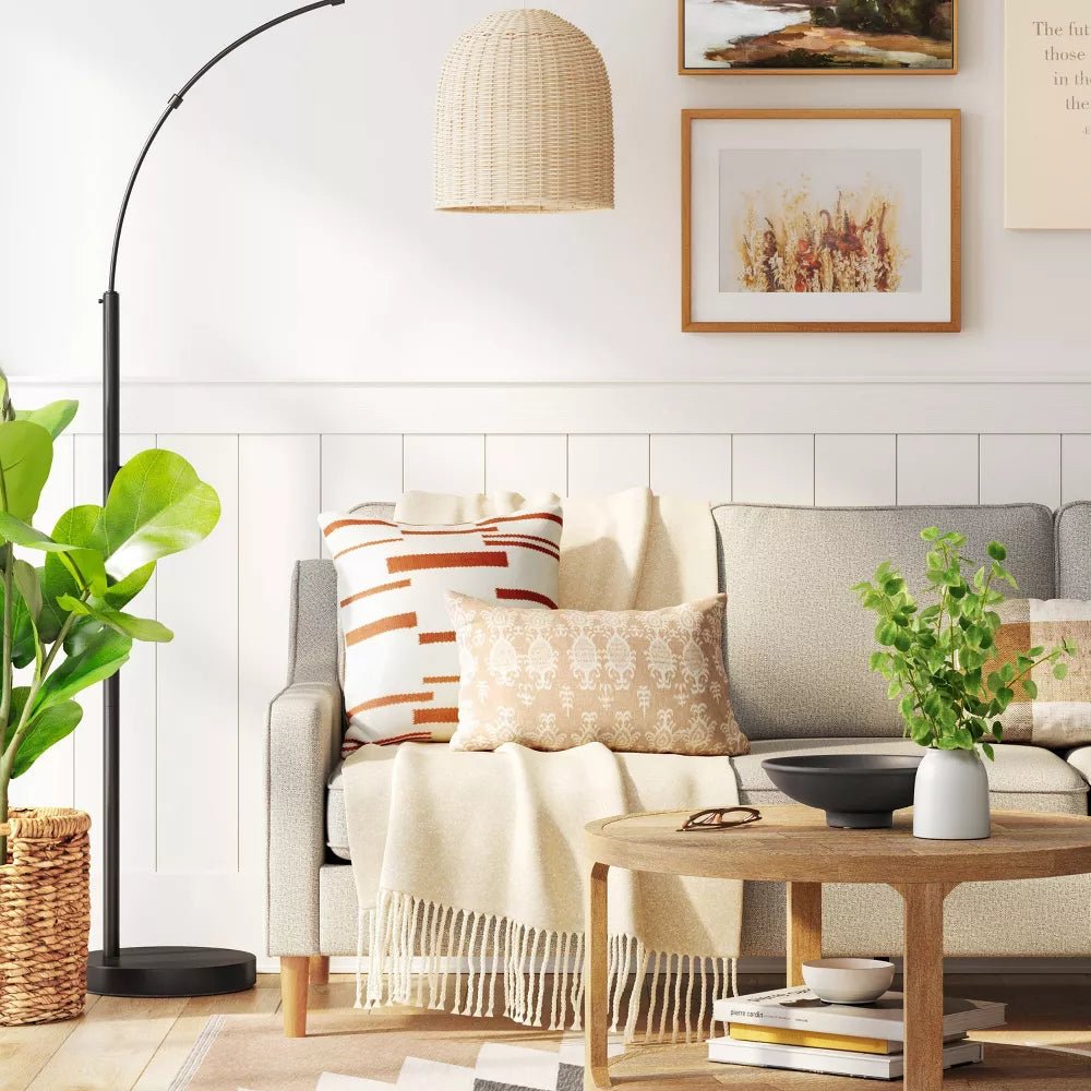Arc Floor Lamp with Rattan Shade - From Where - 