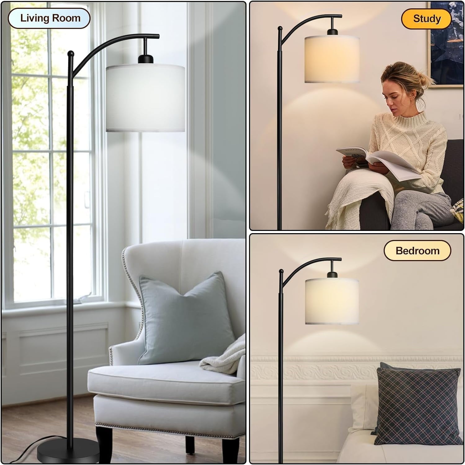 Arc Floor Standing Lamp with White Lampshade - From Where - 