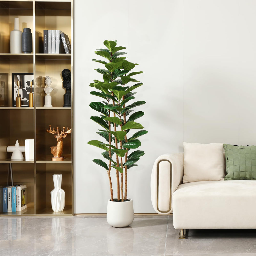 white planter for fiddle leaf fig OAKRED Artificial Fiddle Leaf Fig Tree with White Planter, 6ft Tall Fake Tree with Natural Wood Trunk for Home Decor, Faux Ficus Tree Fake Moss for